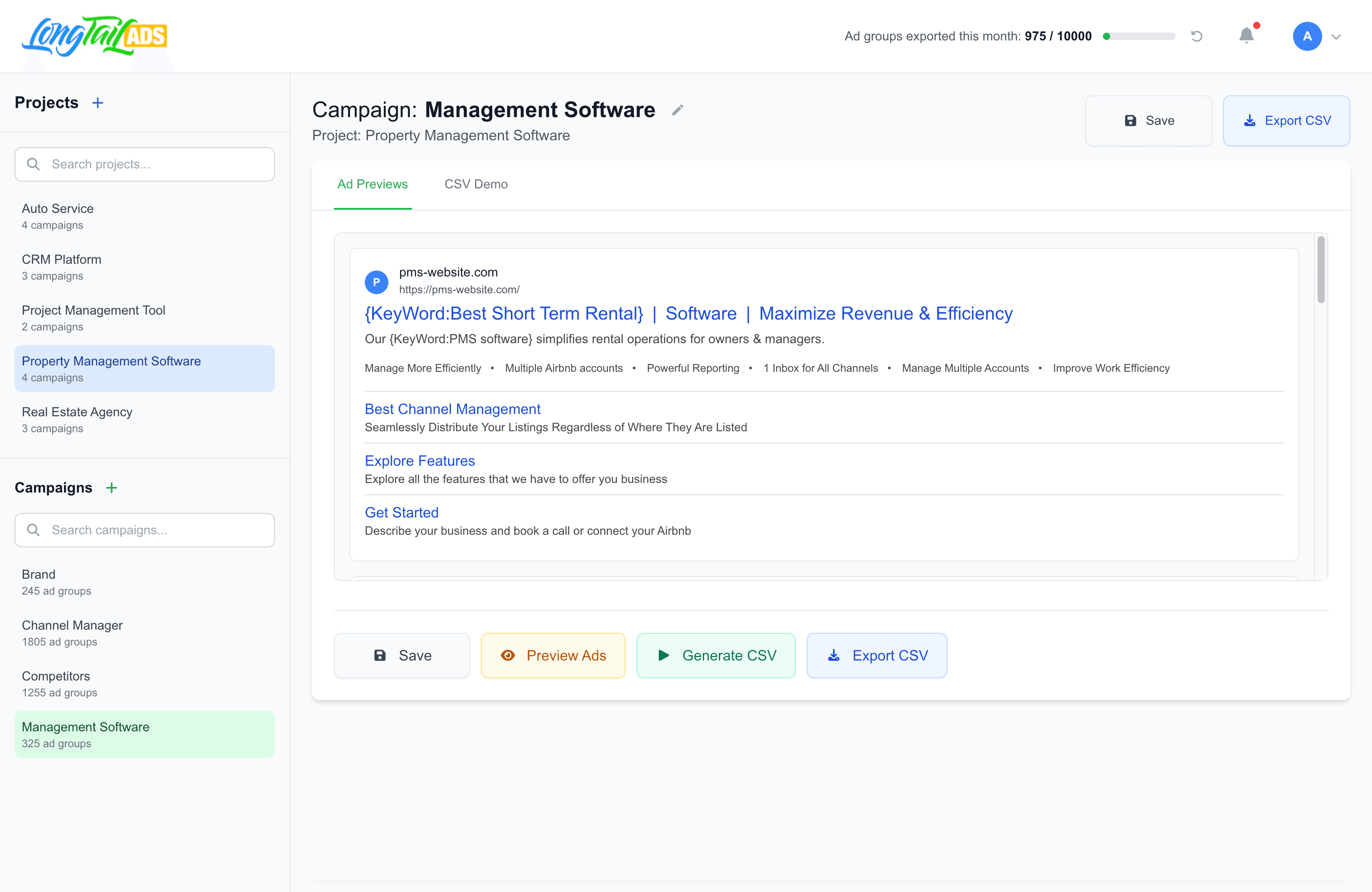 LongTailAds Dashboard - Ad Previews