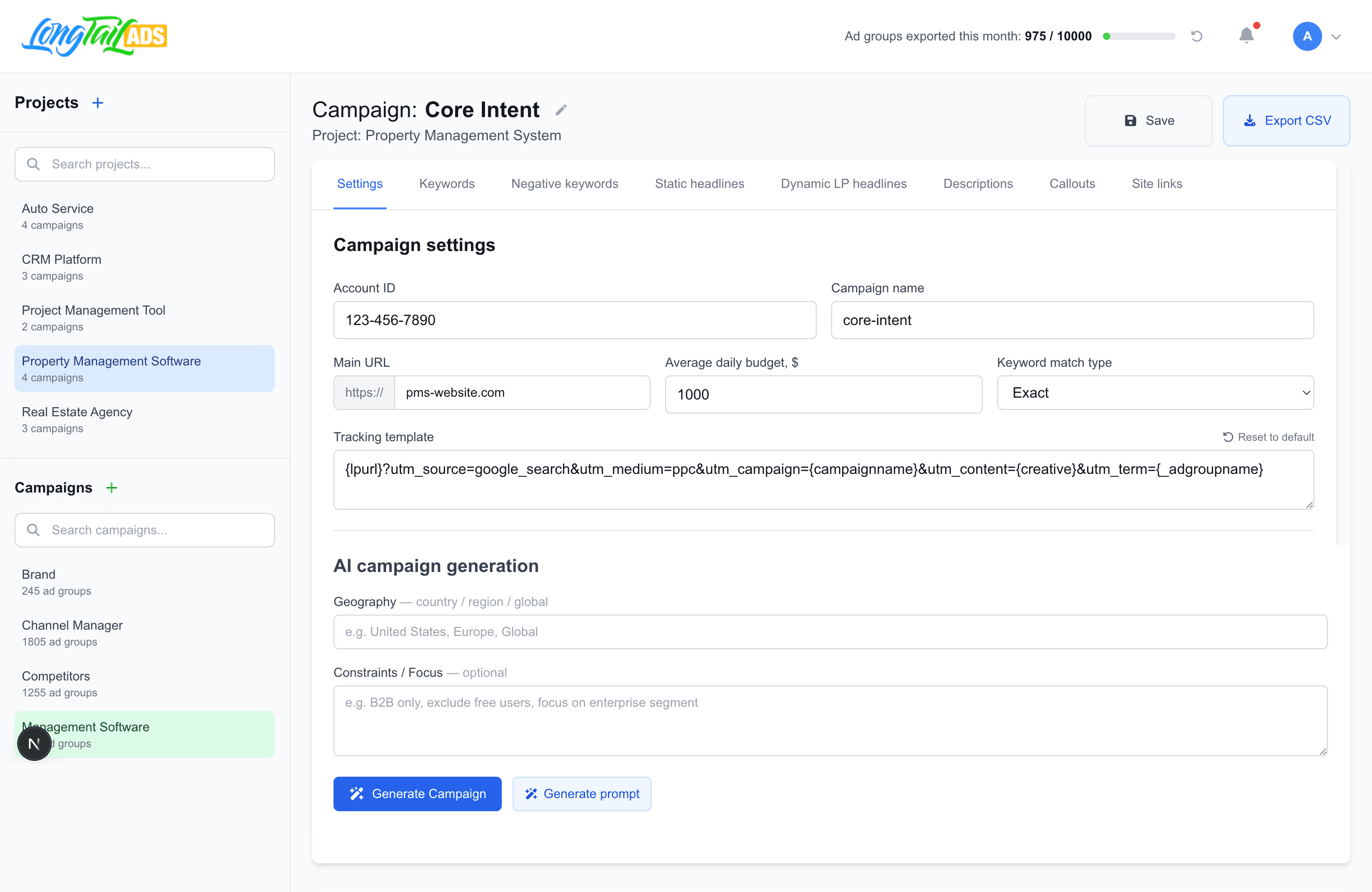 LongTailAds Dashboard - Settings